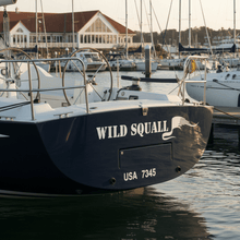 Load image into Gallery viewer, Wild Squall - navy racing yacht white stencil