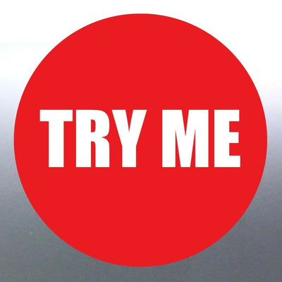 "Try Me" Stickers ā White Text on Red | Retail Product Labels | Australian Made