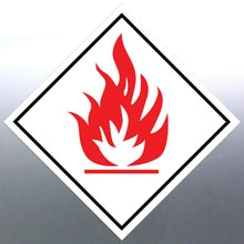 Load image into Gallery viewer, 100 at 220mm Flammable sticker Sign vinyl sticker