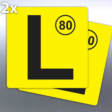 Load image into Gallery viewer, 2 of Learner plate 80 vinyl 7yr stickers 150 mm sq