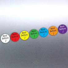 Load image into Gallery viewer, 196 best before stickers at 15mm different colours