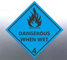 Load image into Gallery viewer, 100 at 22cm DANGEROUS WHEN WET 4 Decal Safety Mate