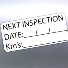 Load image into Gallery viewer, 10 stickers Next Inspection 40x18mm filter change labels