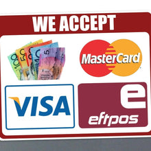 Load image into Gallery viewer, We accept Eftpos sticker 190mm mastercard visa E g