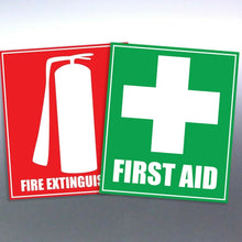 Load image into Gallery viewer, First aid and fire extinguisher sticker 100 x 120 label