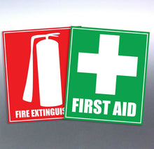 Load image into Gallery viewer, First aid and fire extinguisher sticker 100 x 120 label