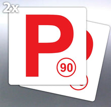 Load image into Gallery viewer, 2x Red P plate 90 vinyl 7 year stickers 150 mm Aus