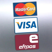 Load image into Gallery viewer, Eftpos available stickers 150x90mm mastercard visa
