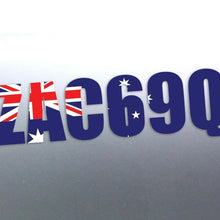 Load image into Gallery viewer, Custom rego numbers jetski sticker with the Australian flag colors and the word 'Aussie' in the center.