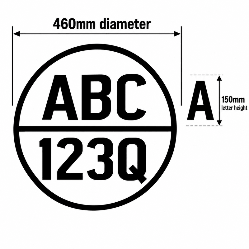 460mm diameter and 150mm letter height size-guide mockup
