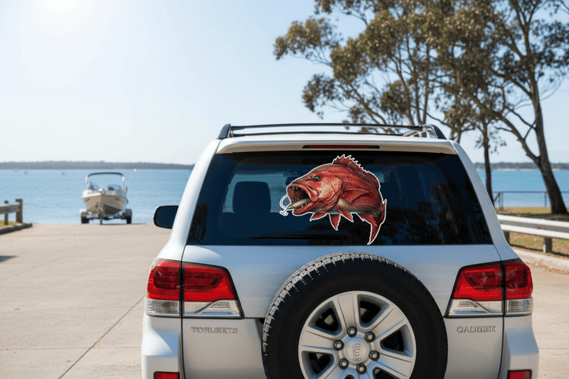 4WD Rear Window with sticker of mangrove jack decal