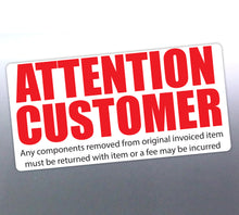 Load image into Gallery viewer, &quot;ATTENTION CUSTOMER&quot; Notification Sticker 50 pack - Clear Policies and Returns message
