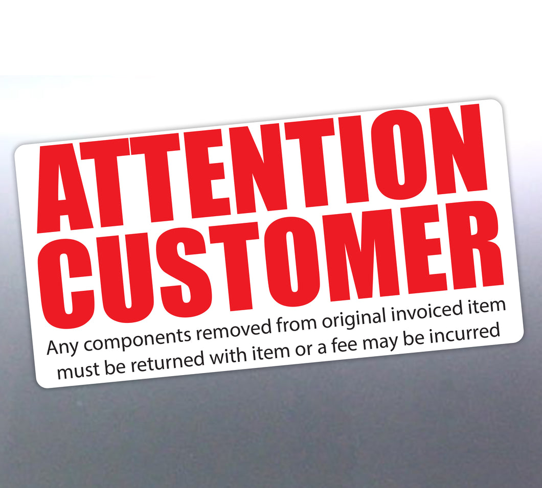 100-Pack 'ATTENTION CUSTOMER' Stickers – 90x50mm Business-Card-Size Policy Decals