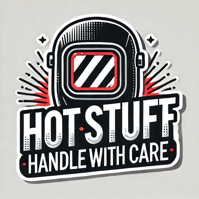 Hot Stuff handle with Care decal with welding helmet and Sparks 