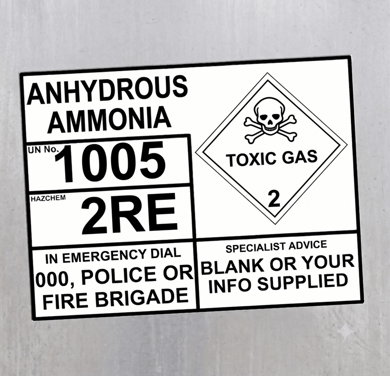 Anhydrous Ammonia UN 1005 Hazchem EIP Decal Sign – Tank Identification