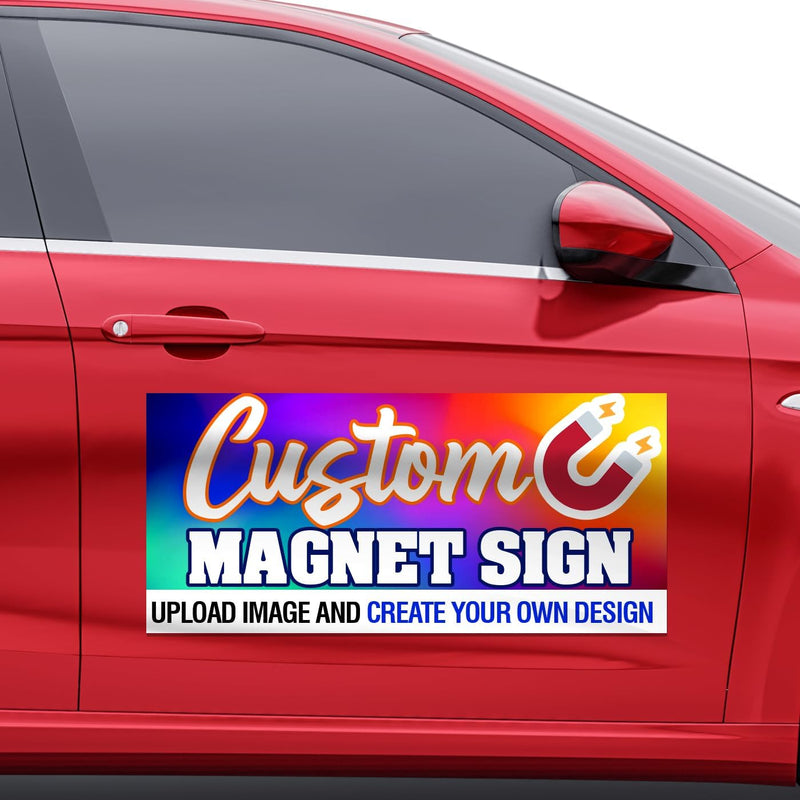 Removable car door magnet displaying company name and contact details