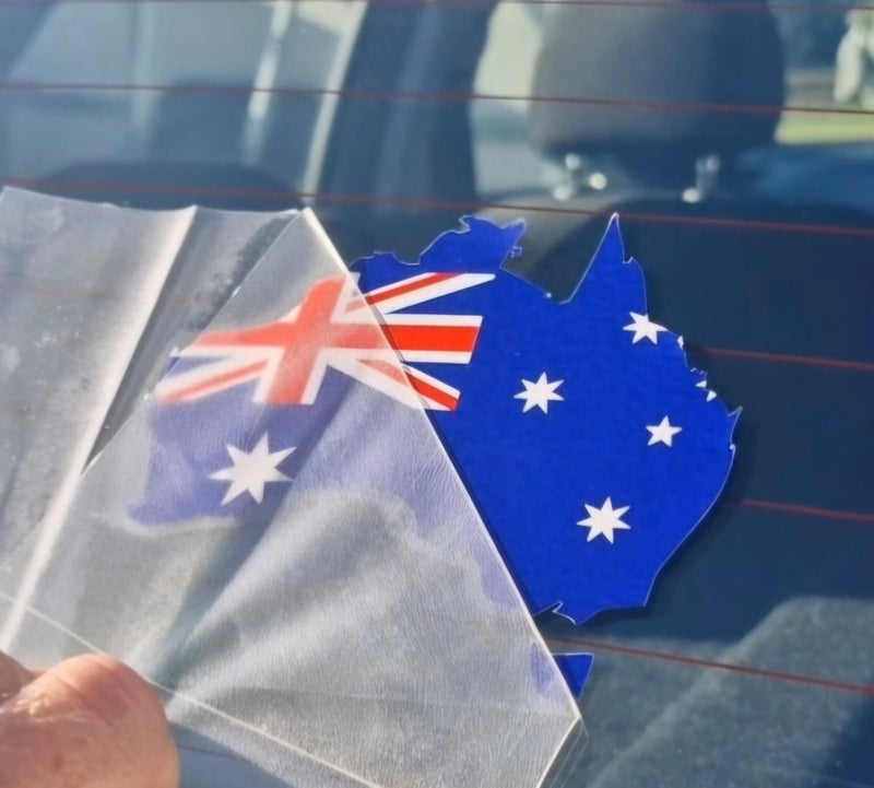 Car decal of Australia with a flag design on a car window