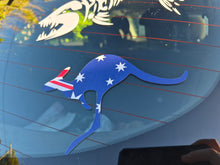 Load image into Gallery viewer, Kangaroo-shaped decal with Australian flag design on a car window
