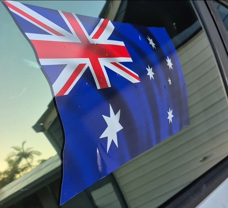 Australian flag attached to a car window