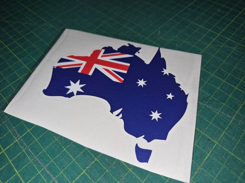 Australia map with flag decal design on a white background