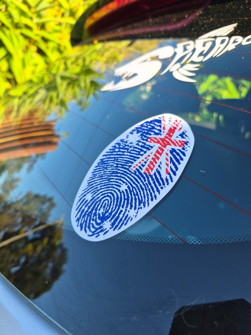 Fingerprint design with blue and red colors on a car window Australian flag