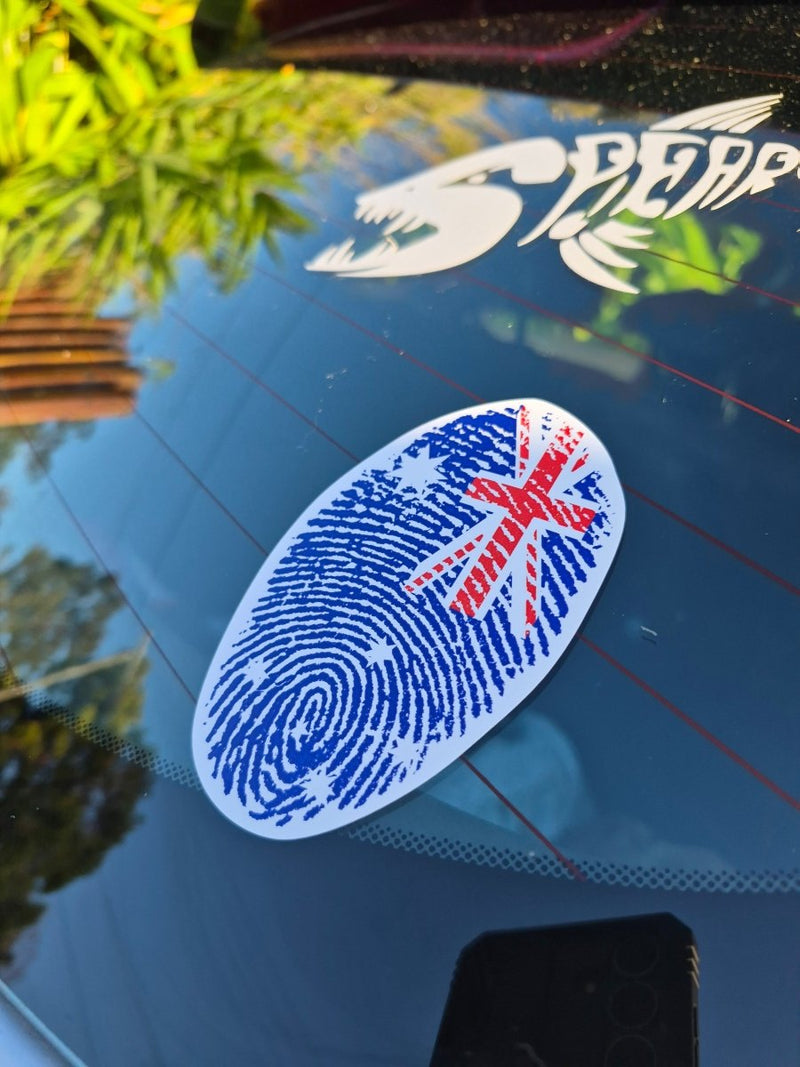 Fingerprint design with a Union Jack on a car window  Australian flag