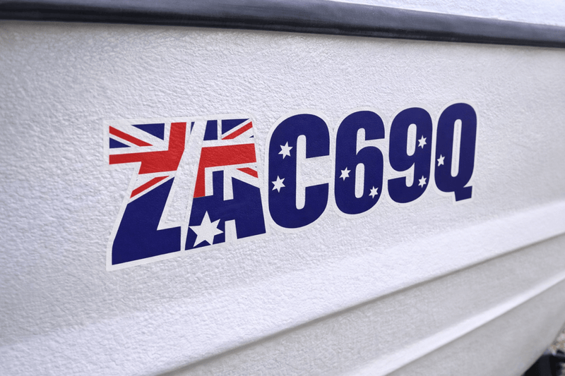Australian flag and registration number decal on a vehicle