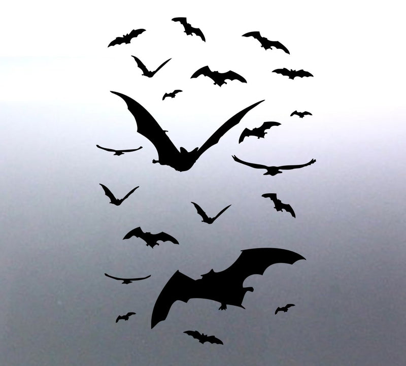 A set of black bat silhouettes of varying sizes designed for Halloween decals decoration.