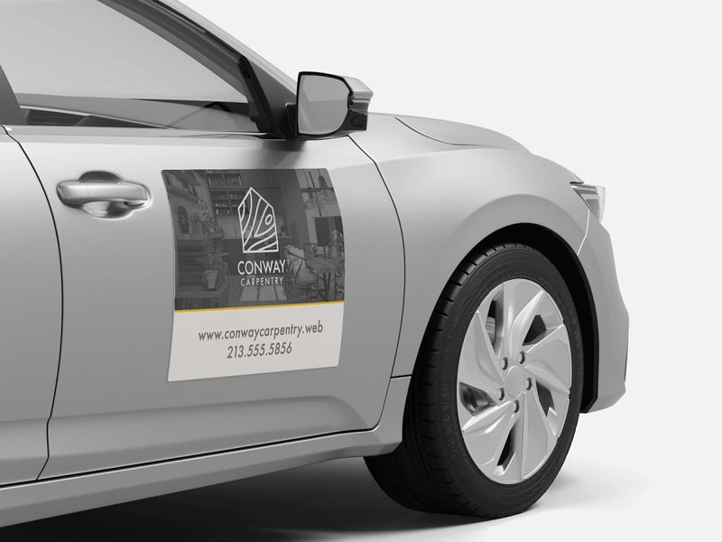Custom car door magnet with business logo on white vehicle door - Australian made