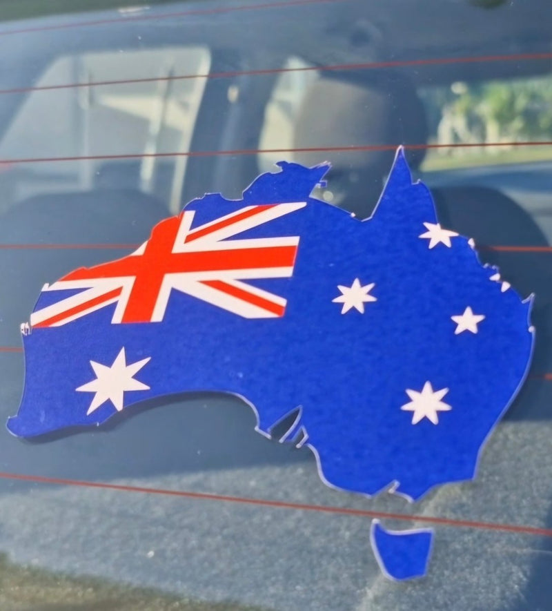 Decal of Australia map with Australian flag on a car window