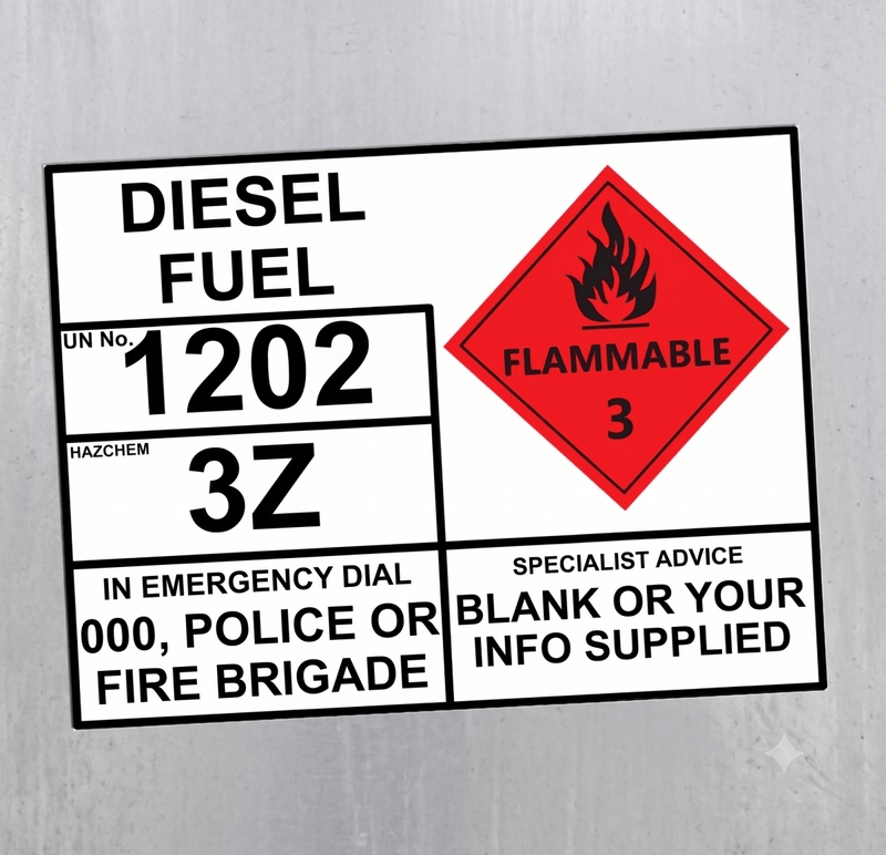 Diesel Fuel UN 1202 Hazchem EIP Sticker Sign – Tank Identification Label