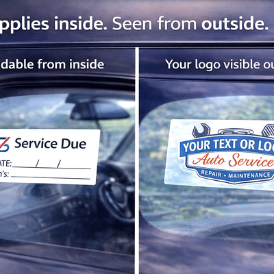 Custom Service Due Stickers – Double-Sided | 40 to 90mm with Logo