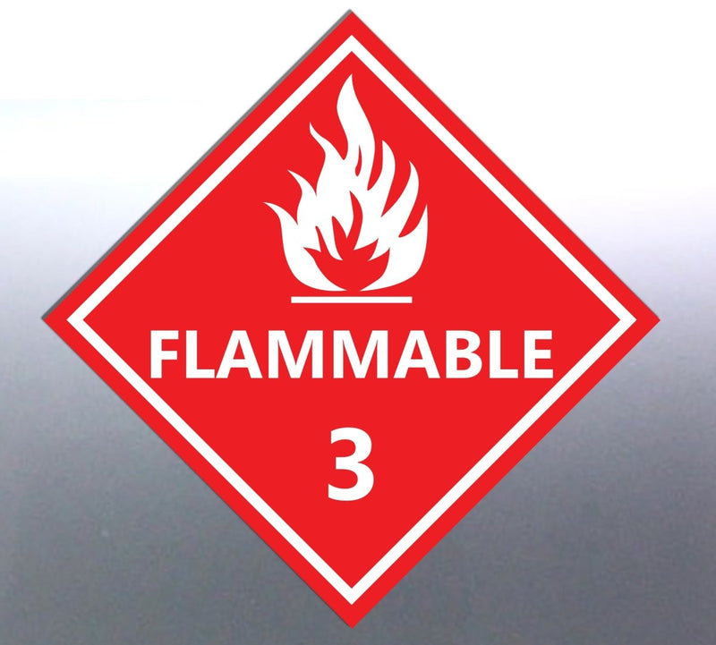 Flammable warning sign with flame symbol on a red background