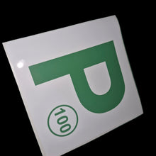 Load image into Gallery viewer, Green 'P' with number 100 on a white background
