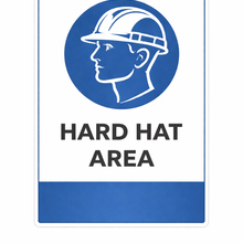 Load image into Gallery viewer, Sign with a hard hat icon and text 'Hard Hat Area' on a white background
