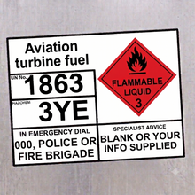 Load image into Gallery viewer, Jet A-1 Aviation Turbine Fuel UN 1863 Hazchem EIP Decal Sign
