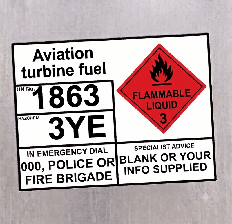 Jet A-1 Aviation Turbine Fuel UN 1863 Hazchem EIP Decal Sign