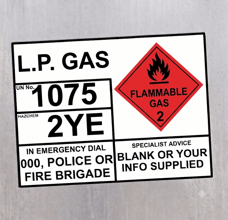 L.P. Gas UN 1075 Hazchem EIP Sticker Sign – Tank Identification Label