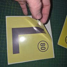 Load image into Gallery viewer, Yellow traffic sign with number 80 on a green cutting mat

