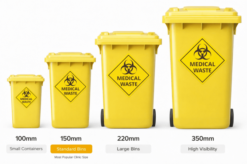 Set of yellow medical waste bins with biohazard symbols on a white background