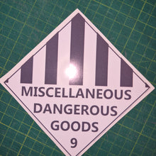 Load image into Gallery viewer, Diamond-shaped label with 'Miscellaneous Dangerous Goods' text on a green grid background
