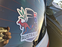 Load image into Gallery viewer, Ned Kelly Sticker of an Australian flag with kangaroo on a car window
