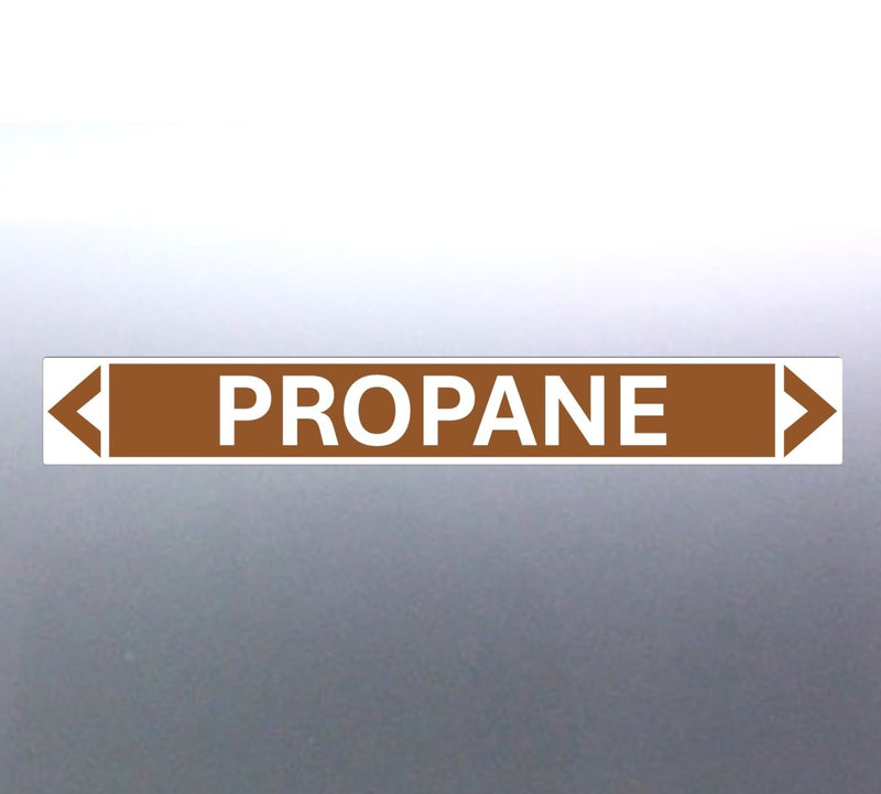 PROPANE Pipe Markers decal on a silver door - Used for pipework Flow Direction