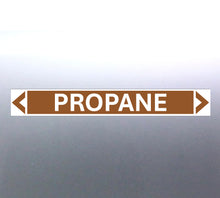 Load image into Gallery viewer, PROPANE Pipe Markers decal on a silver door - Used for pipework Flow Direction
