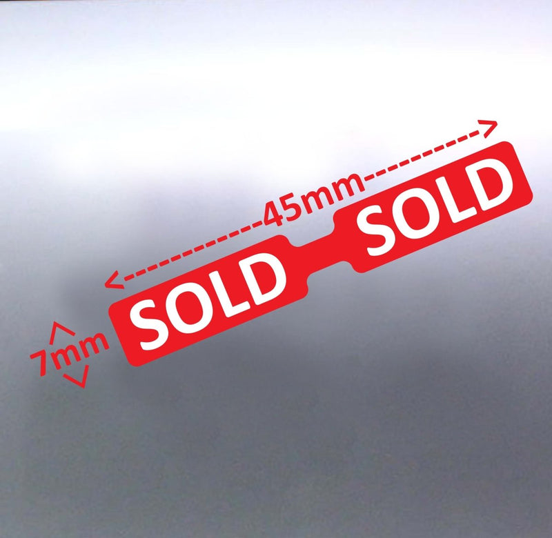 White 45x7mm foldable retail sticker tags showing SOLD text options.