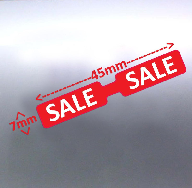 White 45x7mm foldable retail sticker tags showing SALE text options.
