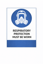 Load image into Gallery viewer, Sign with respiratory protection symbol and text on a white background
