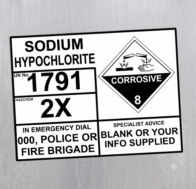 Sodium Hypochlorite UN 1791 Hazchem EIP Decal Sign – Tank Identification
