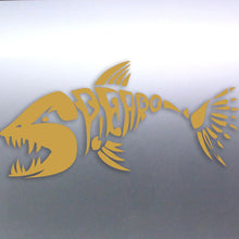 Load image into Gallery viewer, Spearfishing Skeleton Fish Design decal Gold
