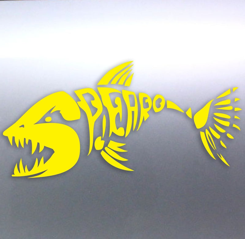 Spearfishing Skeleton Fish Design decal Yellow